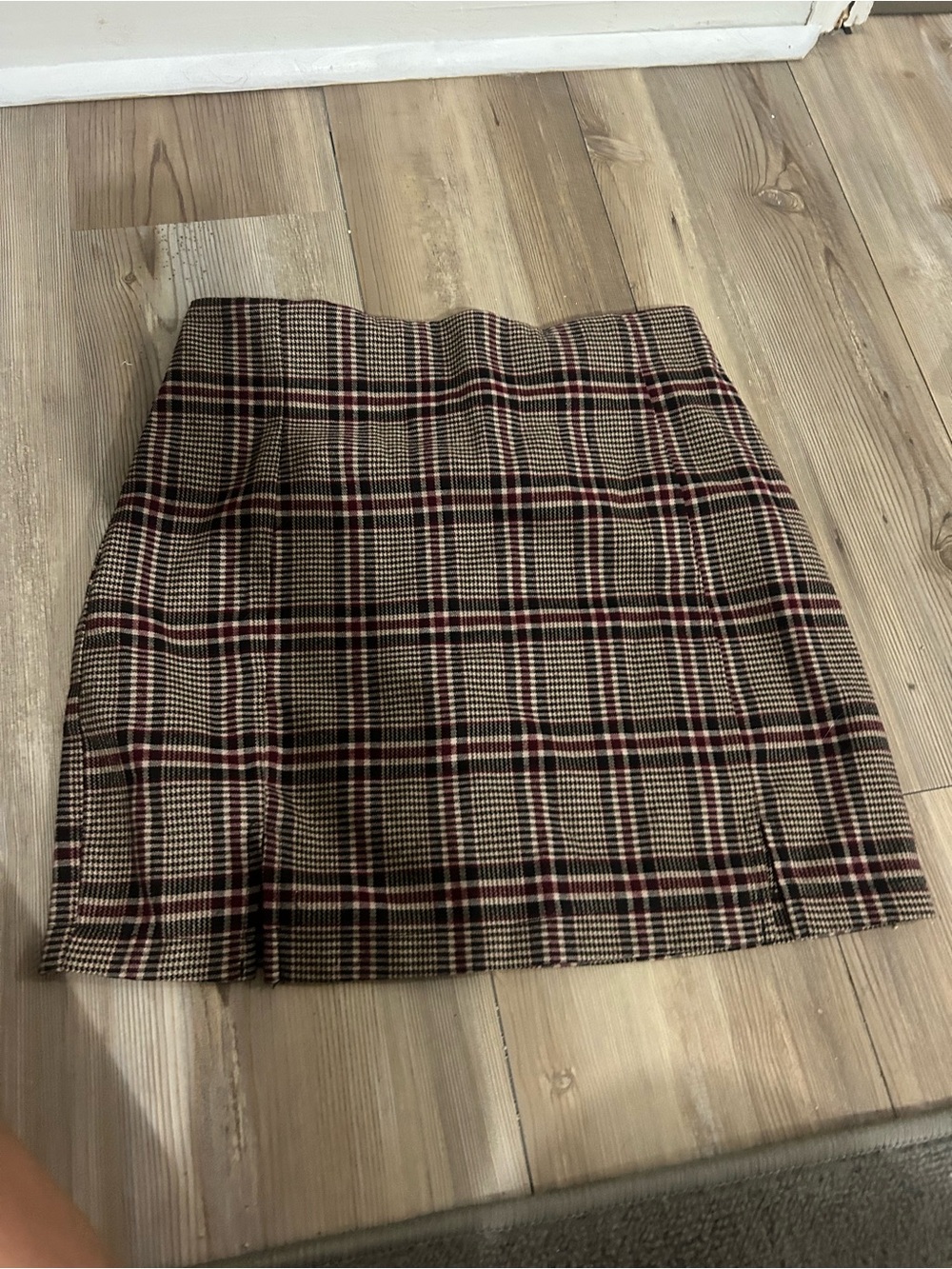 Plaid A-Line Mini Skirt in Brown and Black-Love on a Hanger Brand